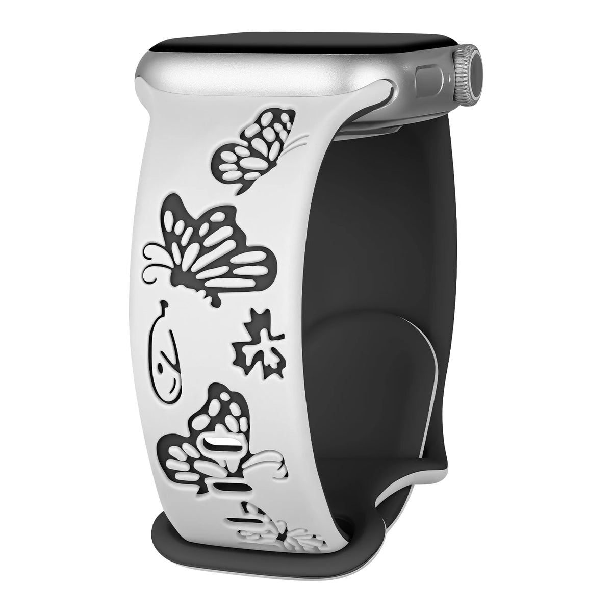 Two-Tone Butterfly Silicone Apple Watch Band in White / Black
