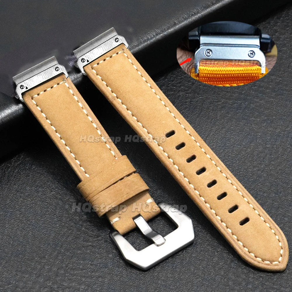 Garmin QuickFit Vintage Leather Band in Tan / Silver