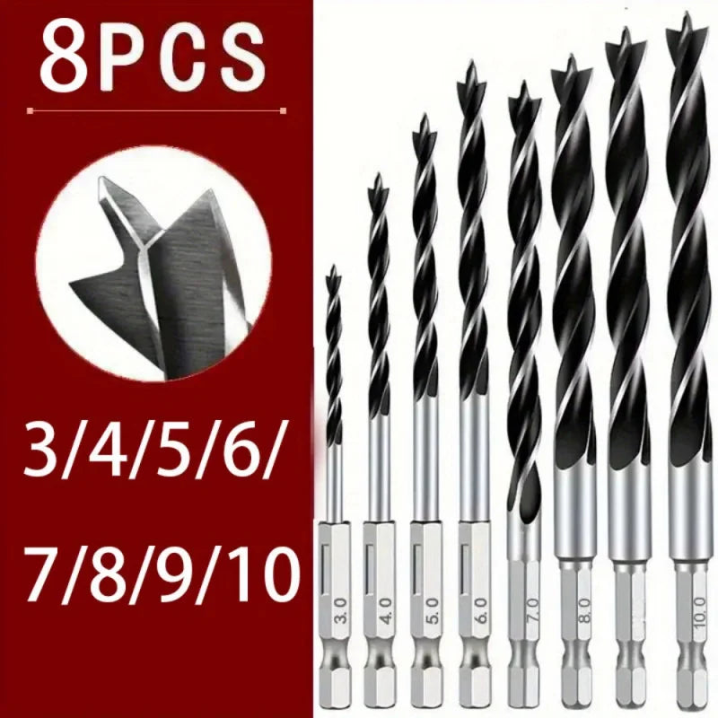 Brad point drill bit set, 8 bits from 3 to 10mm