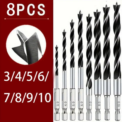 Brad point drill bit set, 8 bits from 3 to 10mm