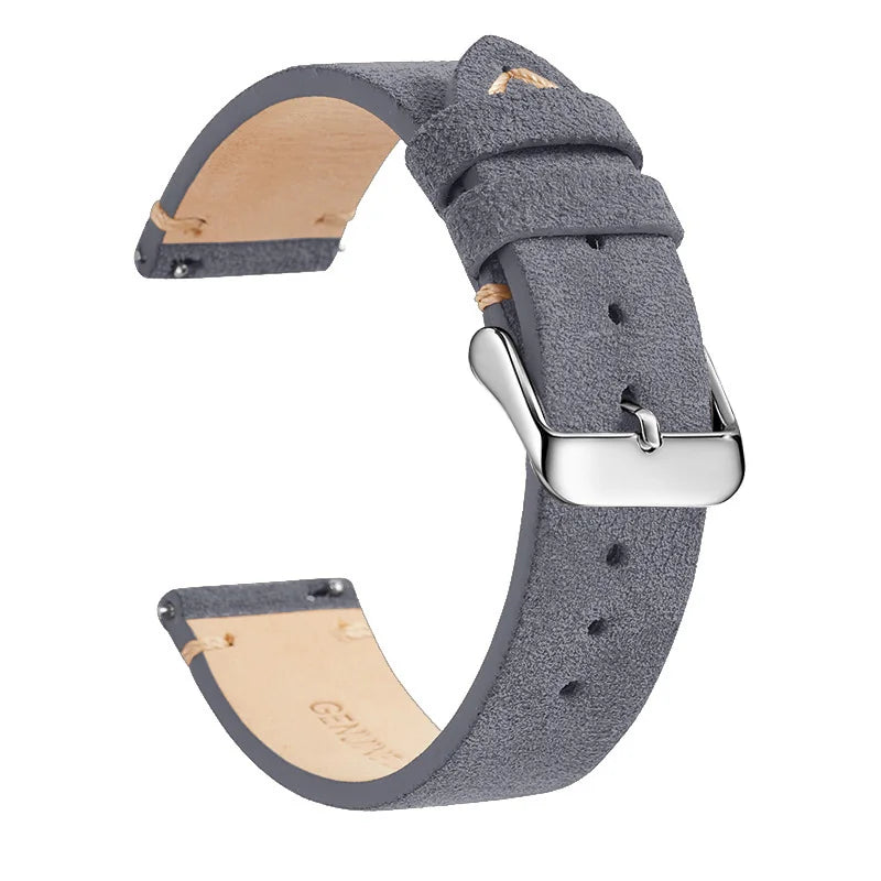 OnePlus Leather Quick Release Watch Band Strap for Smartwatch in gray suede with silver buckle.