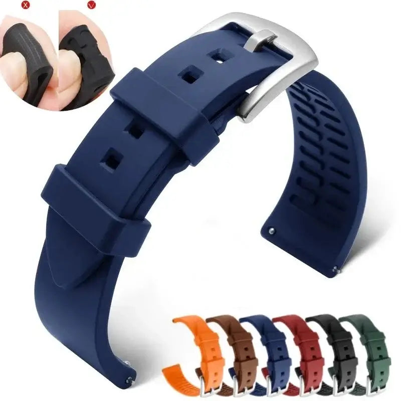 TicWatch Smooth Silicone Band with Textured Underside - Navy band with color previews