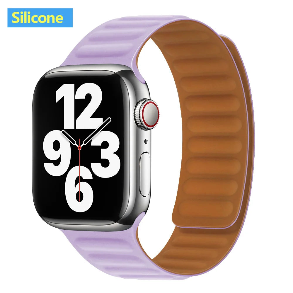 Magnetic Apple Watch Link Band - Leather & Silicone in Silicone / Lavender