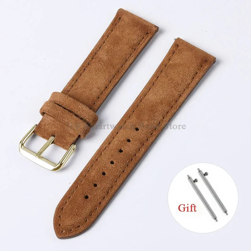 OnePlus Smartwatch Vintage Suede Leather Band Quick Release Strap in brown suede with metal buckle.