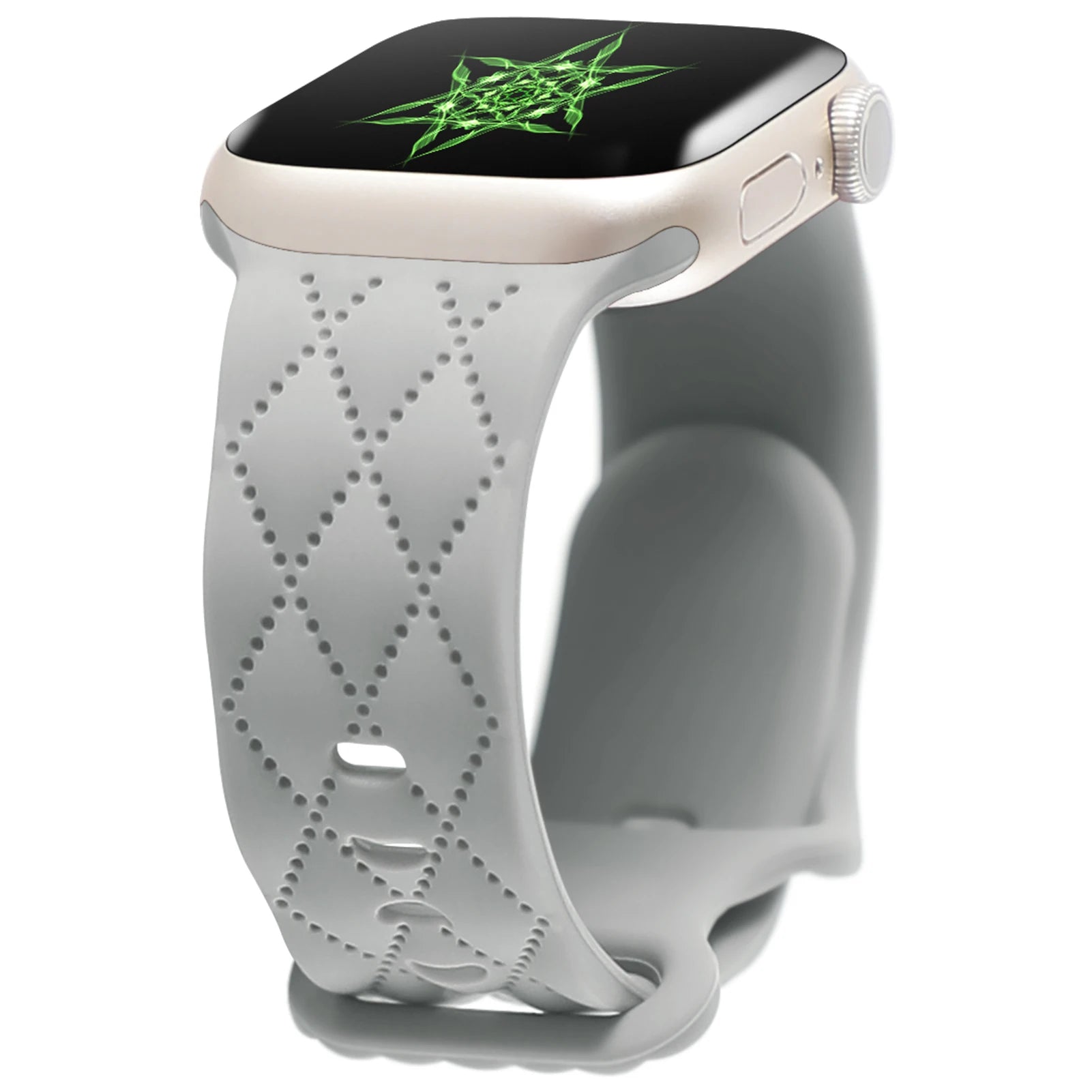 Apple Watch with soft silicone strap, featuring a flexible waterproof design and stylish diamond pattern.