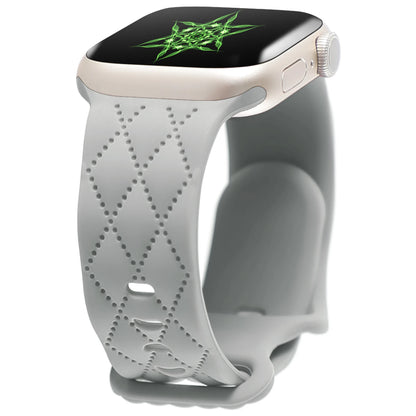 Apple Watch with soft silicone strap, featuring a flexible waterproof design and stylish diamond pattern.