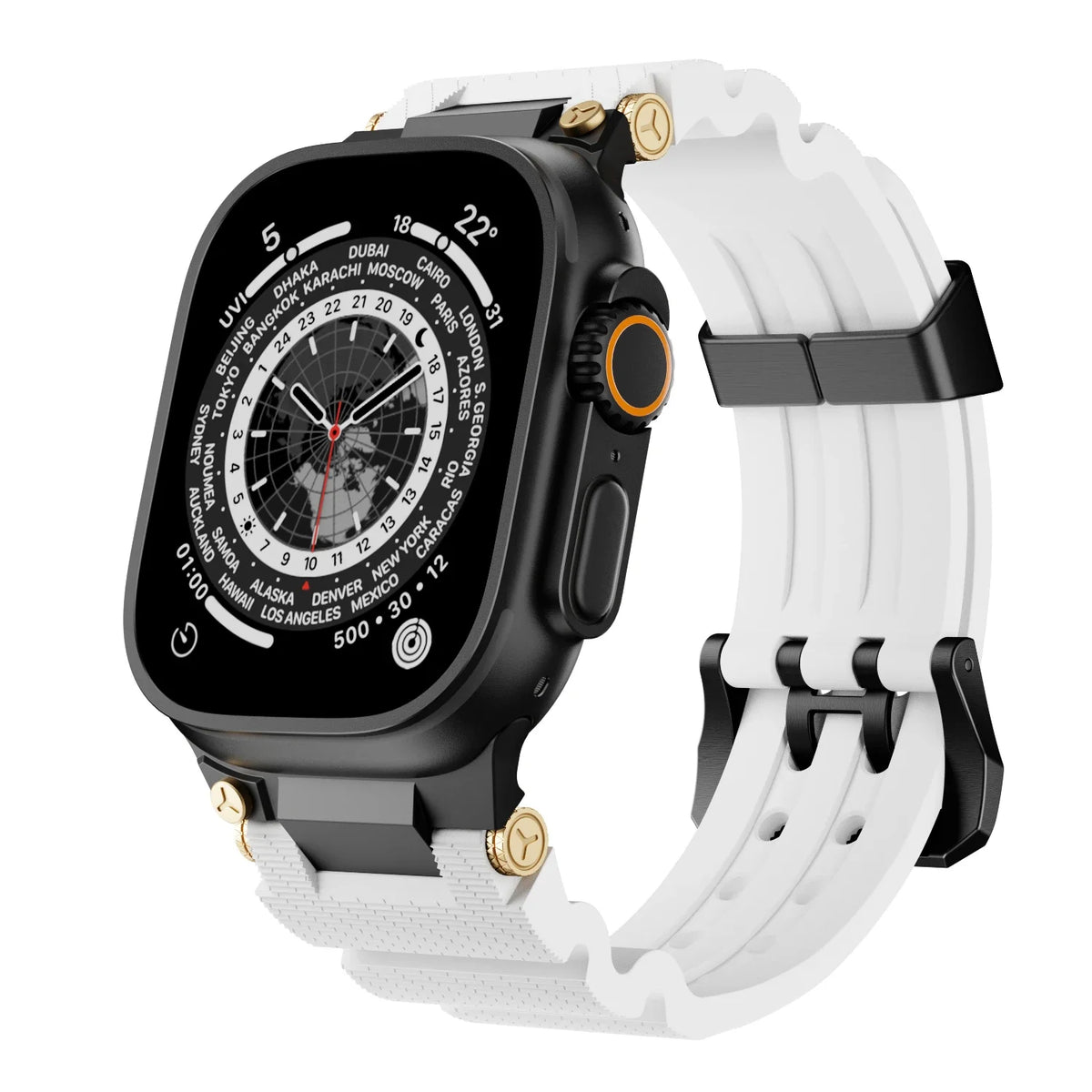 Textured Silicone Apple Watch Band with Double-Prong Buckle in Black / White