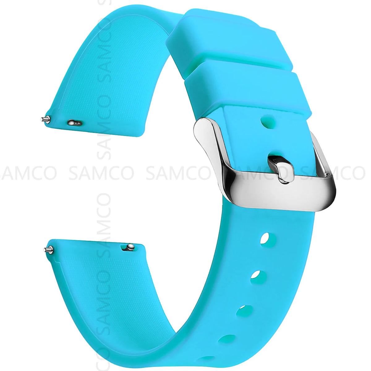 Curved-End Silicone Band in Aqua Blue with Silver Buckle