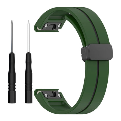 Garmin silicone replacement smartwatch strap in green with quickfit tools for easy installation.
