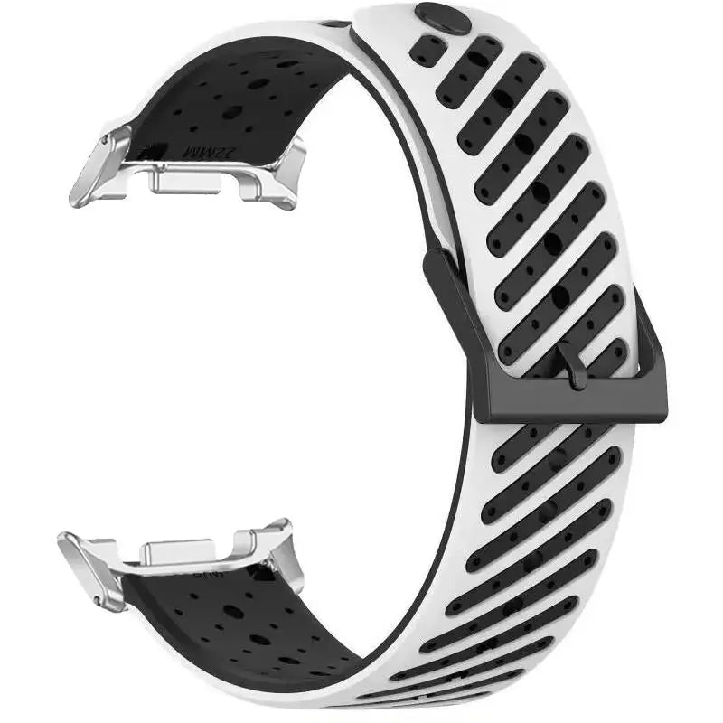 Samsung Galaxy Silicone Sport Watch Band - Watch 8/8 Classic/9 Ultra/Ultra2 Breathable in white black-silver color.
