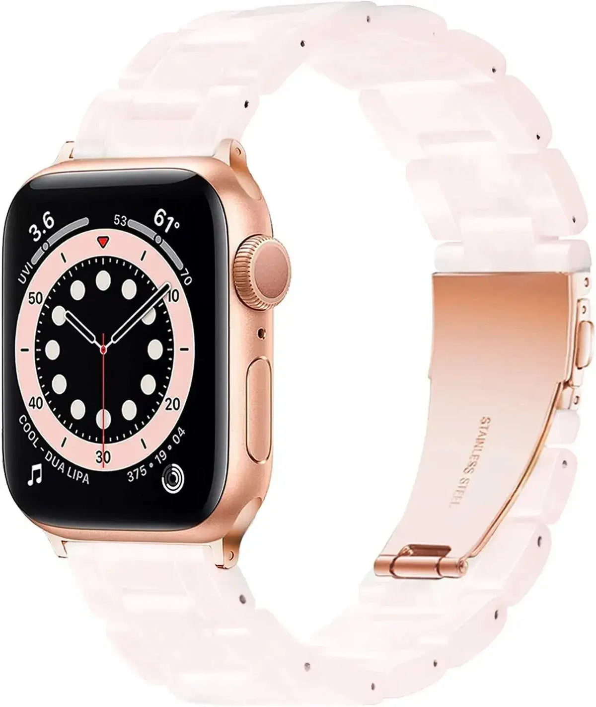 Soft Pink resin Apple Watch band with folding clasp