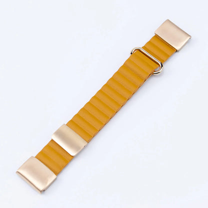 Garmin smartwatch replacement band in vibrant yellow with metallic accents, designed for comfort and durability.