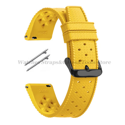 Garmin 18/20/22mm Quick Release Tropic-Style Silicone Band in Yellow with Black Buckle
