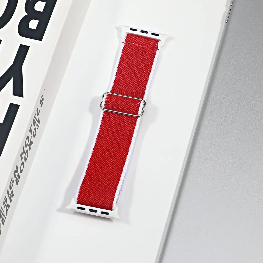 Apple Watch Nylon Sport Loop Strap in red, breathable and versatile for daily wear and workouts.