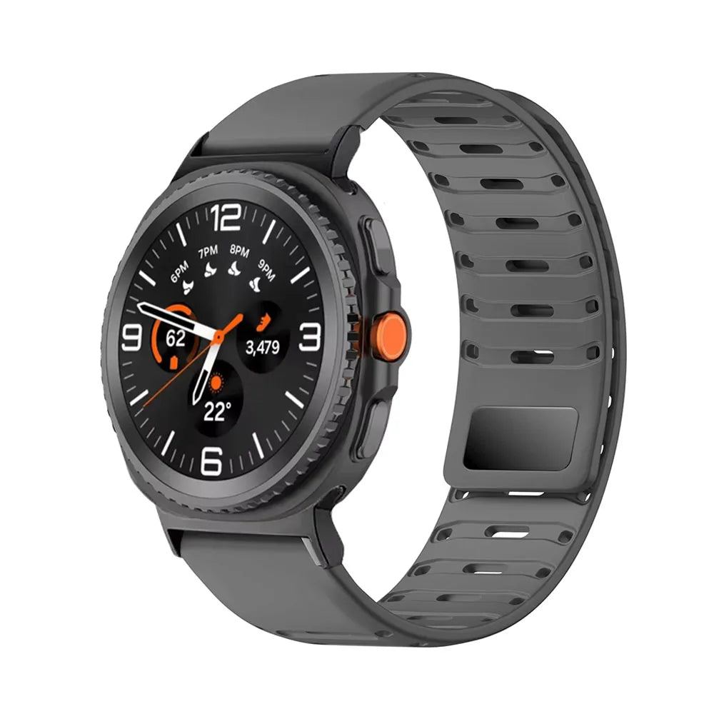 Samsung Galaxy Silicone Watch Band - Magnetic Watch8/Watch8 Classic/Watch9/Ultra/Ultra2 in dark grey with secure magnetic closure.