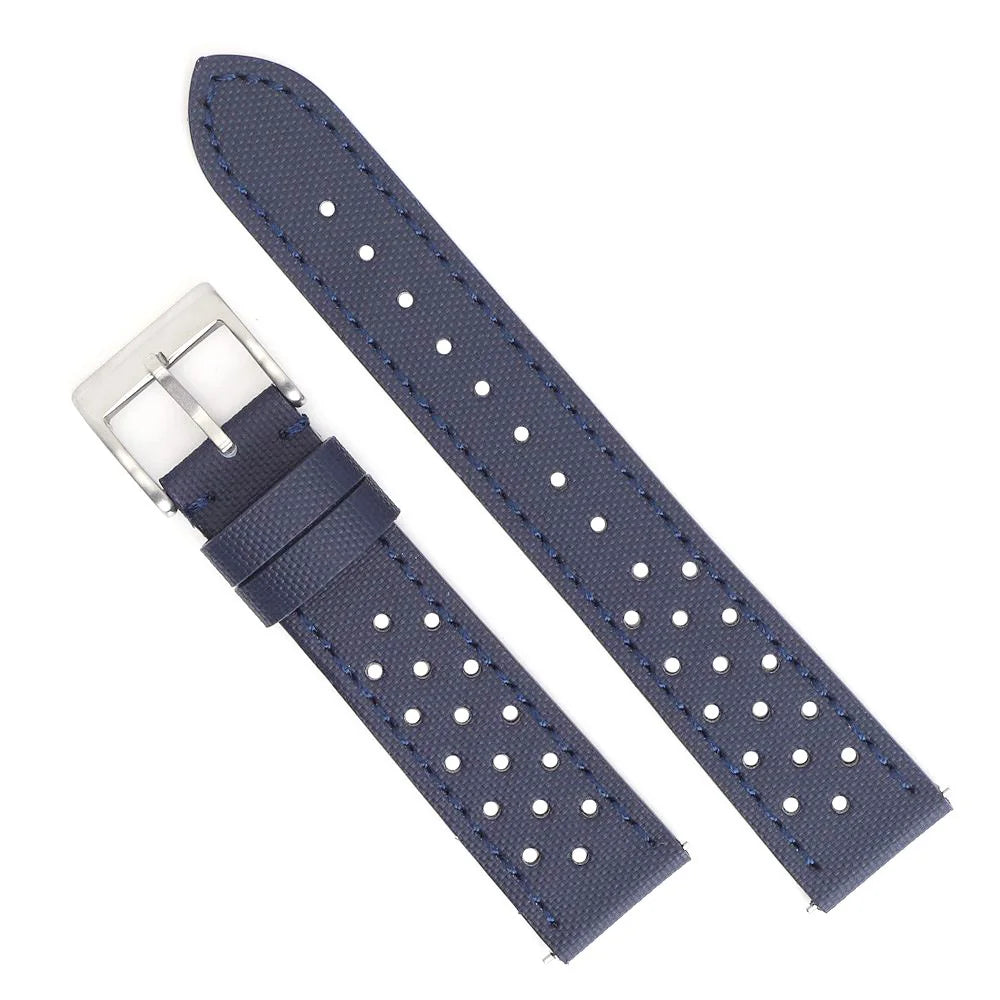 Garmin 18/20/22mm Quick Release Perforated Sailcloth Rally Band in Navy Blue with Silver Buckle