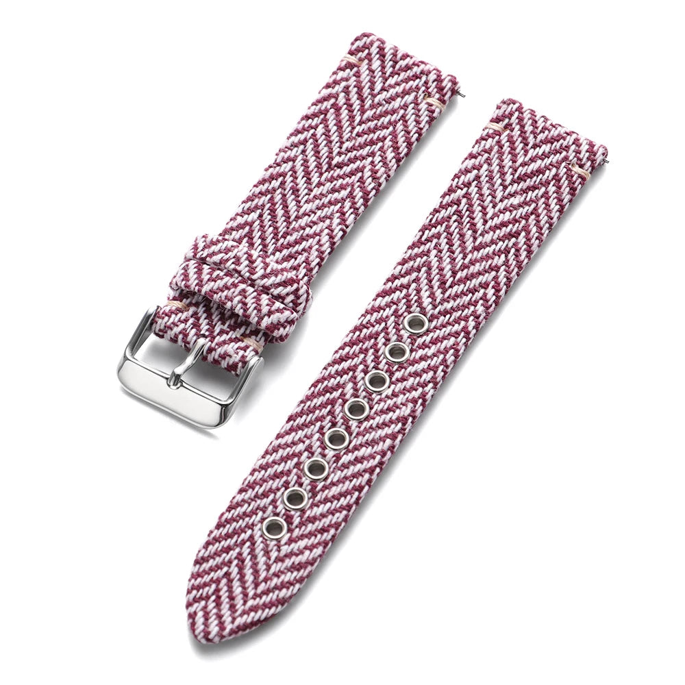 18/20/22mm Quick Release Herringbone Woven Band in Pink and White