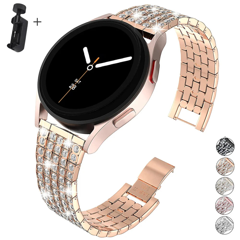 Samsung Galaxy Diamond Stainless Watch Band - Watch8/Watch8 Classic/Watch9 with luxurious diamond grid design.