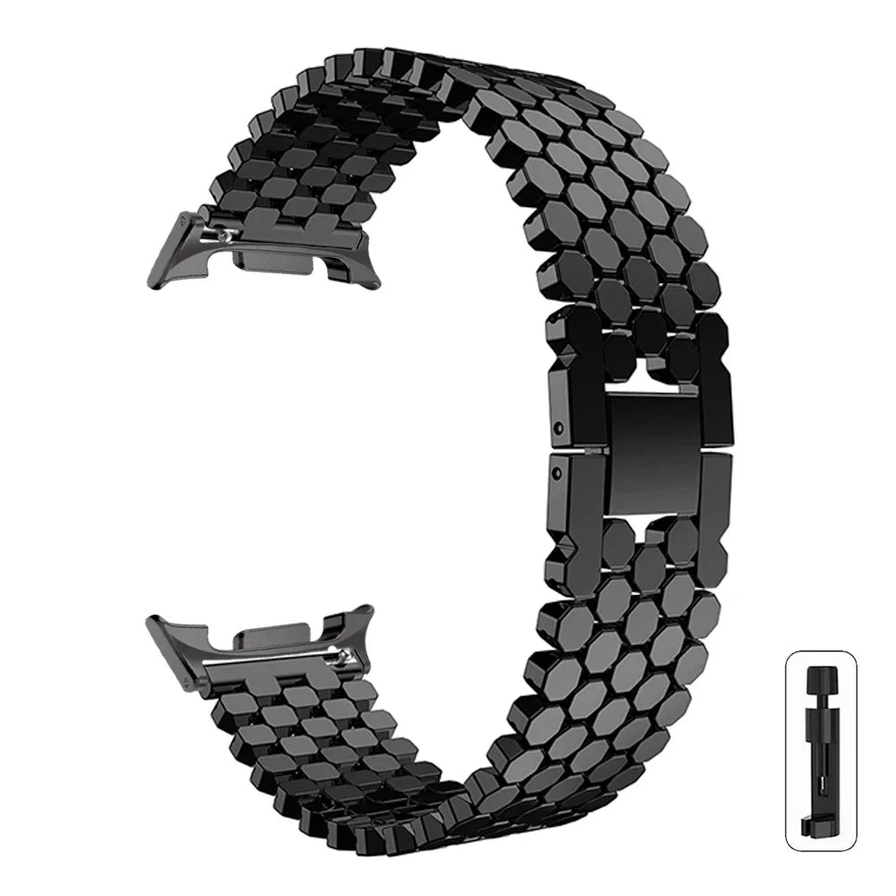 Samsung Galaxy Zinc Alloy Honeycomb Watch Band - Watch8/Watch8 Classic/Watch9/Ultra/Ultra2 in black, featuring a stylish honeycomb design.