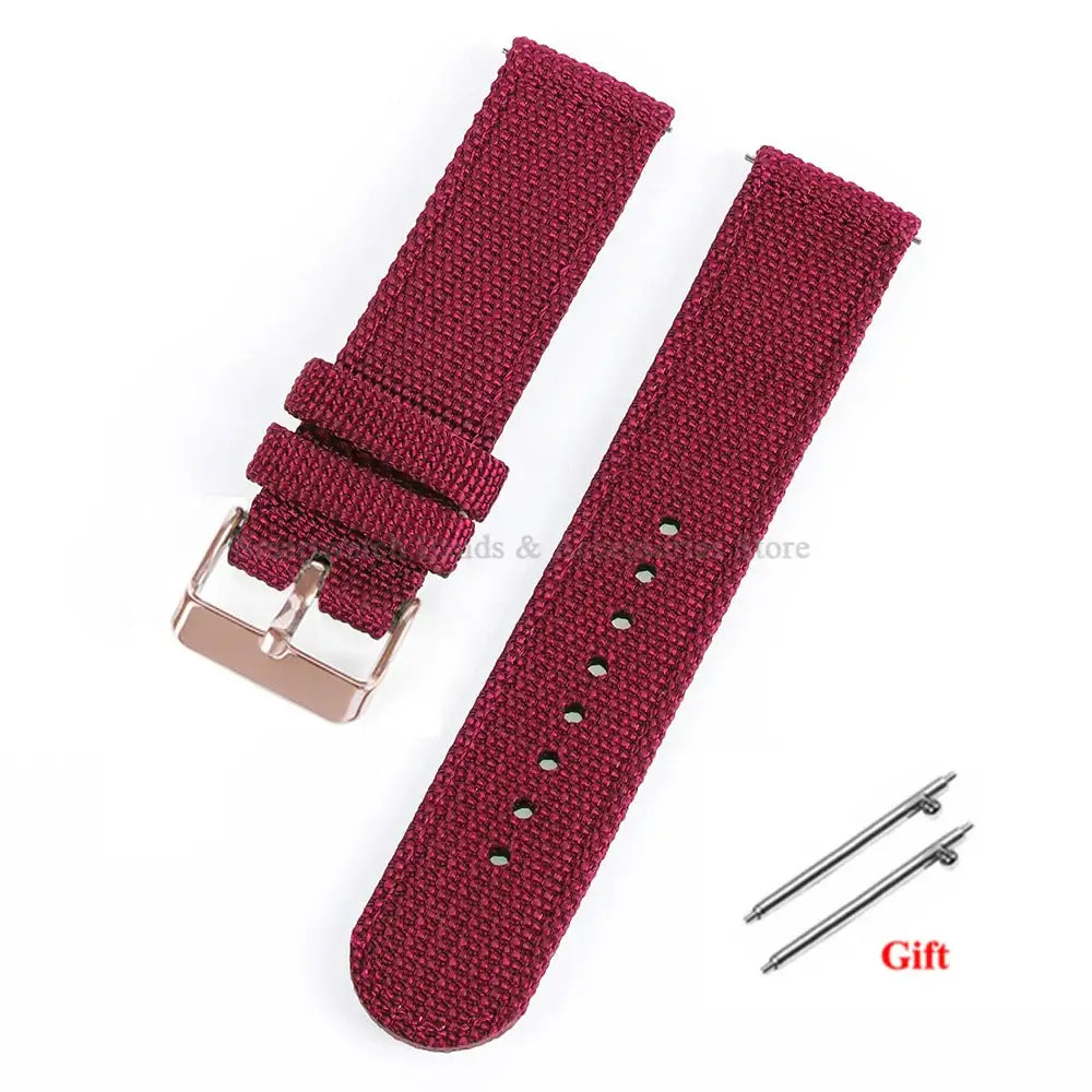 TicWatch Woven Nylon Band with Buckle Options - Wine Red / Rose Gold Buckle
