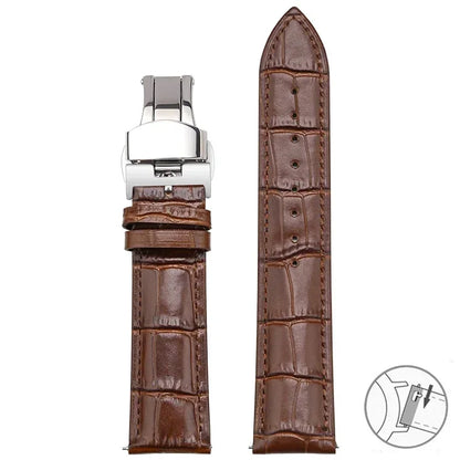 Croc-Embossed Leather Band in Dark Brown with Butterfly Clasp