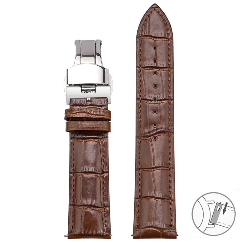 Croc-Embossed Leather Band in Dark Brown with Butterfly Clasp