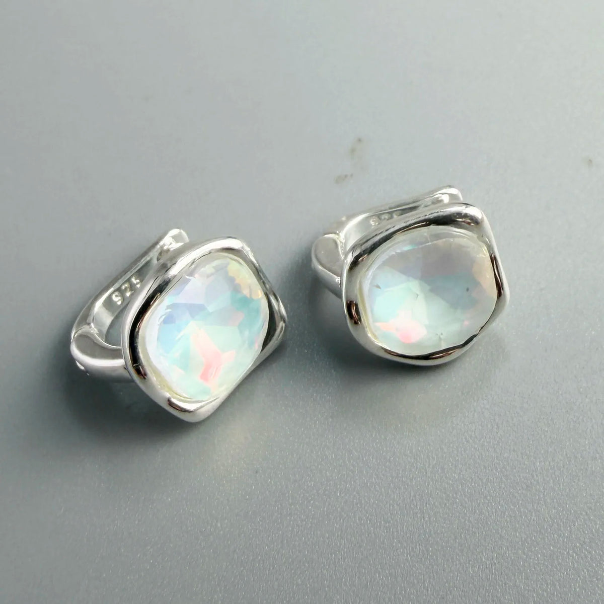 Square Simulated Moonstone Earrings, 925 Sterling Silver, photo 2