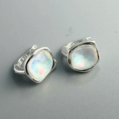 Square Simulated Moonstone Earrings, 925 Sterling Silver, photo 2