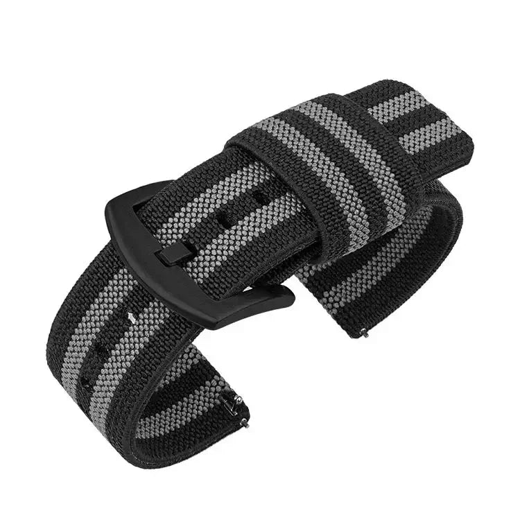 TicWatch Woven Nylon Band with Fabric Keepers - Black / Gray Stripes / Black Buckle