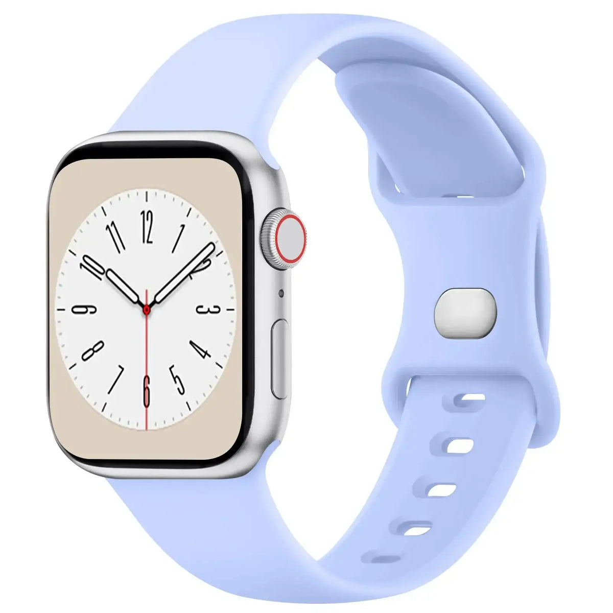 Periwinkle slim silicone Apple Watch band with pin-and-tuck fastening