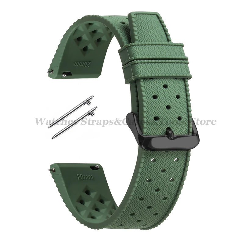 Garmin 18/20/22mm Quick Release Tropic-Style Silicone Band in Green with Black Buckle