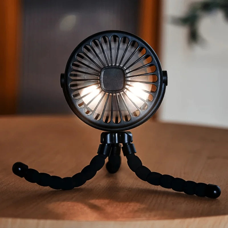 Mini Flexible Tripod Fan for Golf Carts, USB Rechargeable, 3 Speeds