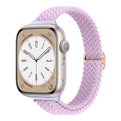 Apple Watch with a soft, breathable lavender braided nylon band for comfort and style during workouts.