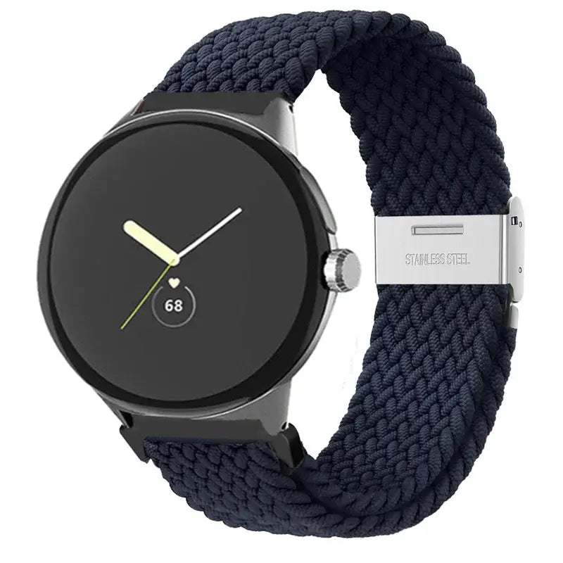 Braided Nylon Google Pixel Watch Band with Metal Clasp in Midnight Blue