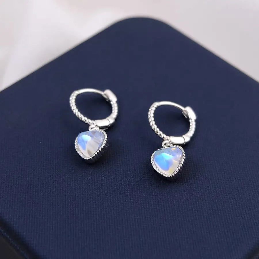 Simulated Moonstone Heart Hoop Earrings, 925 Sterling Silver, photo 6