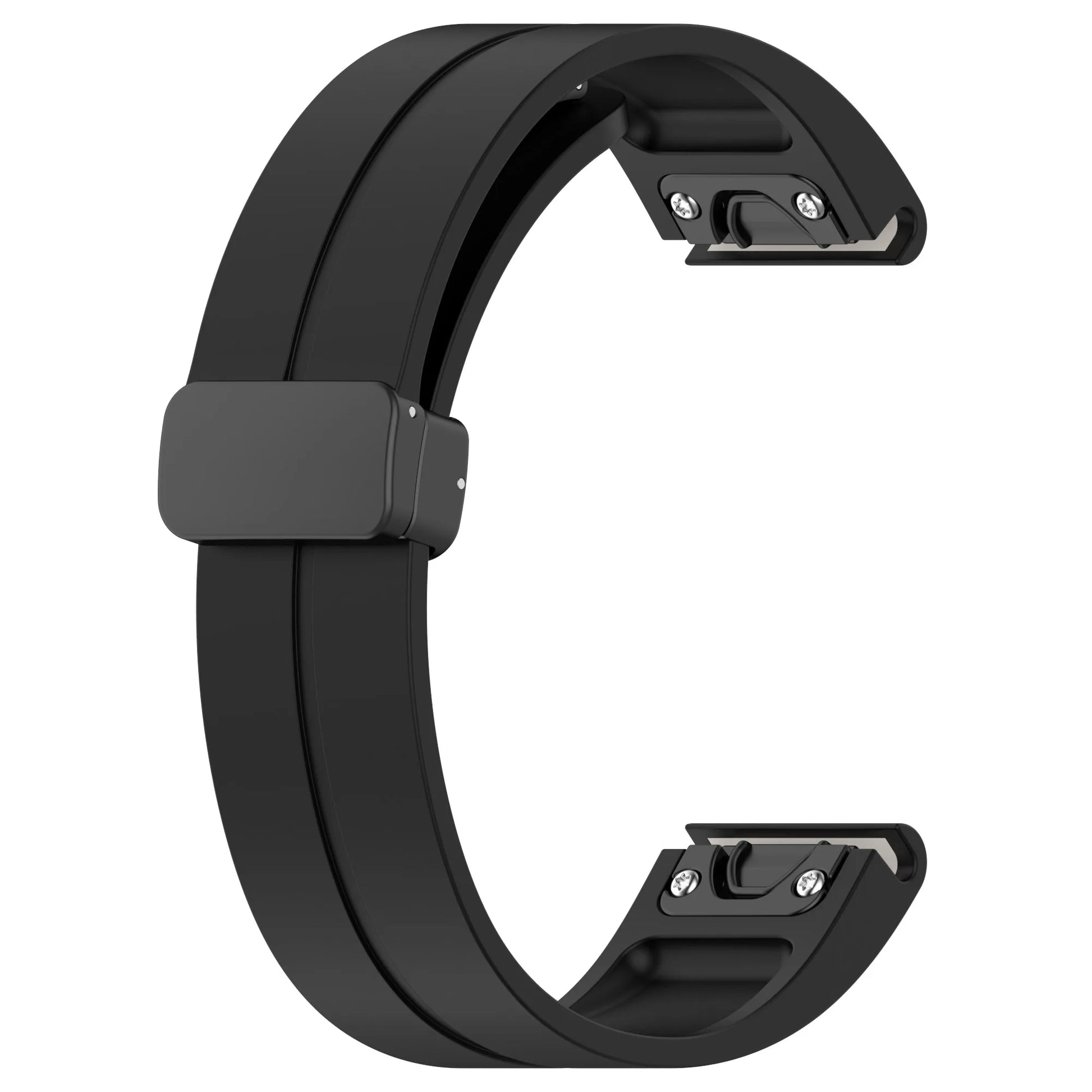 Garmin silicone strap in black for smartwatch, durable and comfortable replacement band with quickfit design.