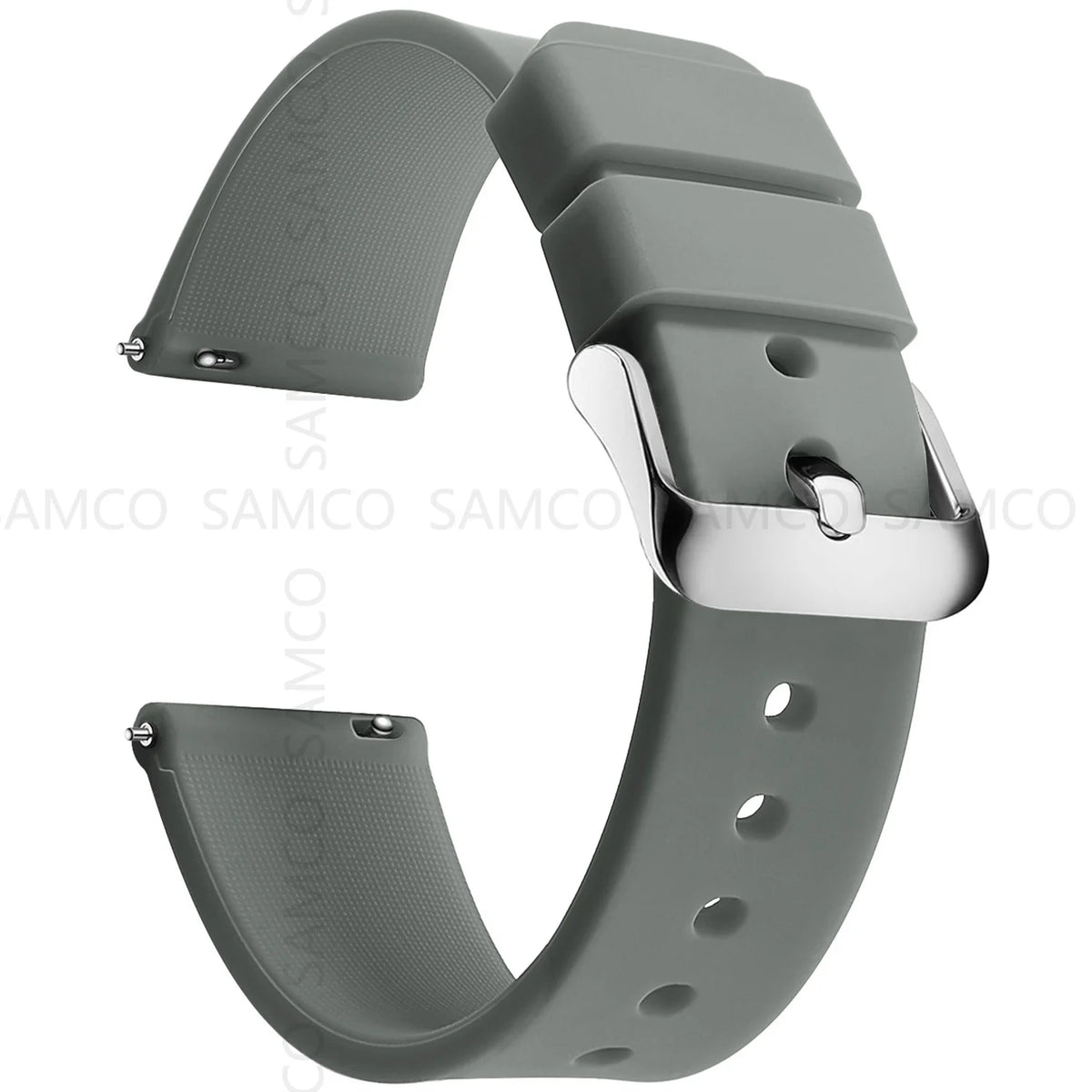Curved-End Silicone Band in Gray with Silver Buckle