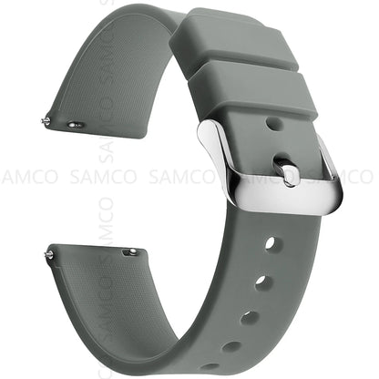 Curved-End Silicone Band in Gray with Silver Buckle