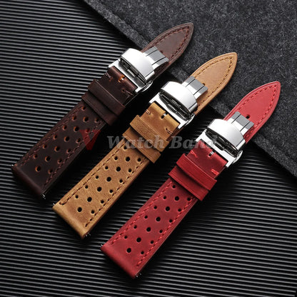 Garmin Perforated Racing Leather Band in dark brown, light brown and red
