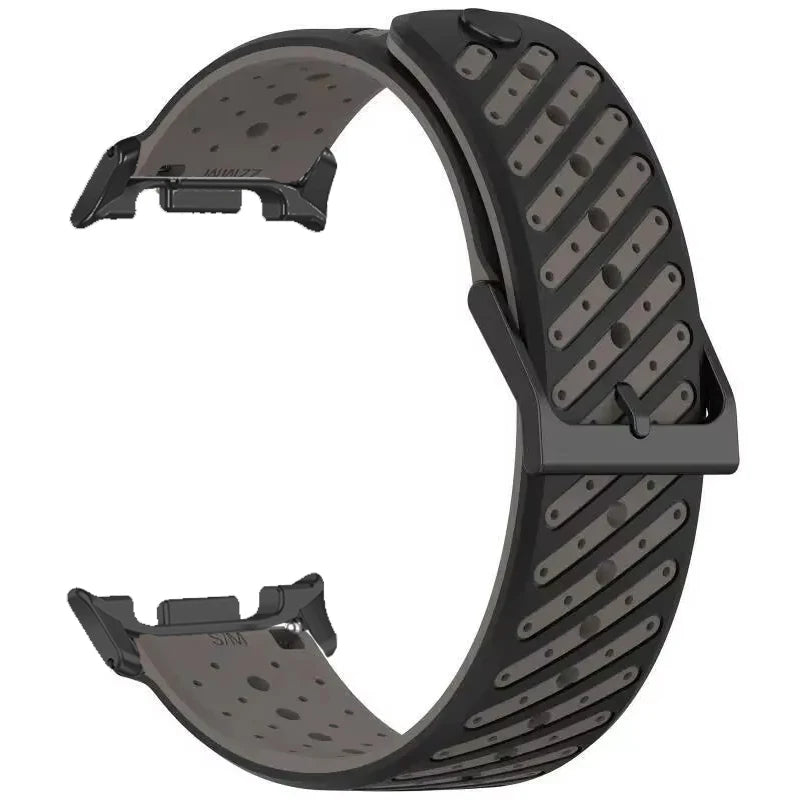 Samsung Galaxy Silicone Sport Watch Band - Watch 8/8 Classic/9 Ultra/Ultra2 Breathable in black gray color, featuring diagonal vent slits.