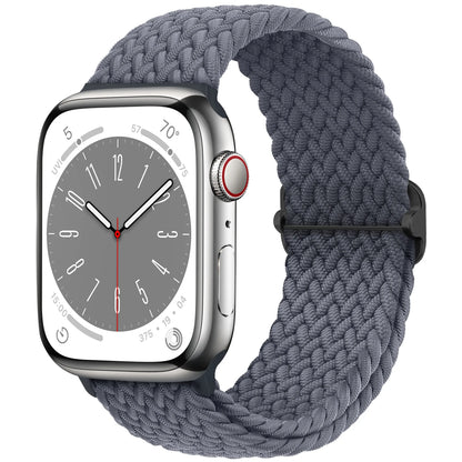 Apple Watch with braided gray nylon strap, showcasing comfort and style for daily wear.