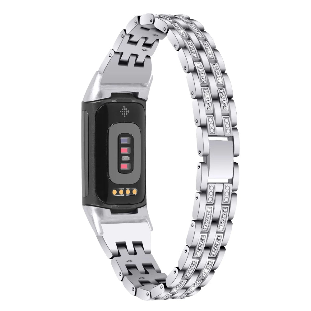 Stylish diamond strap for Fitbit Charge 5, combining elegance with durability for everyday smartwatch wear.