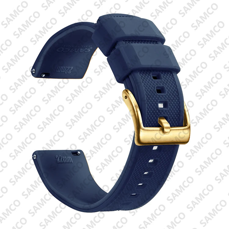 COROS Textured Silicone Watch Band with Buckle Choices - Navy Blue - Gold Buckle