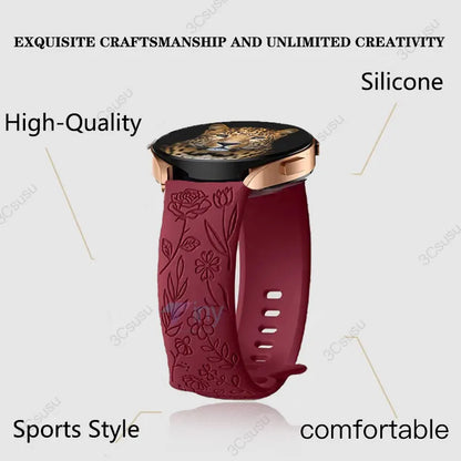 Garmin Rose Engraved Silicone Band in wine red