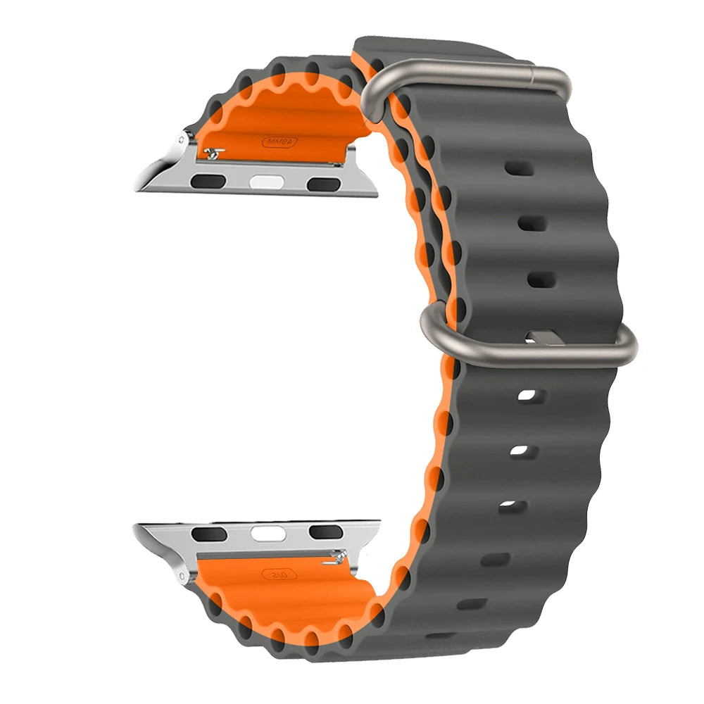 Ribbed Silicone Apple Watch Band - Solid & Two-Tone in Gray / Orange