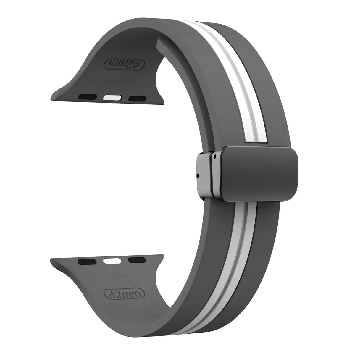 Gray / White - Black Clasp striped silicone Apple Watch band with magnetic clasp