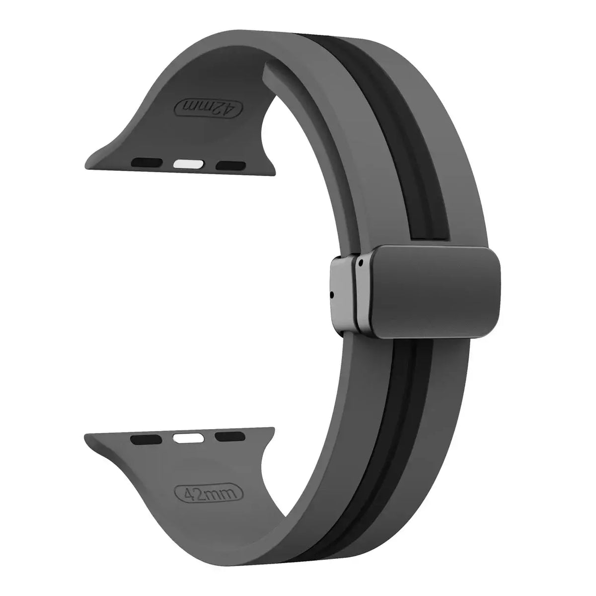 Gray / Black - Black Clasp striped silicone Apple Watch band with magnetic clasp