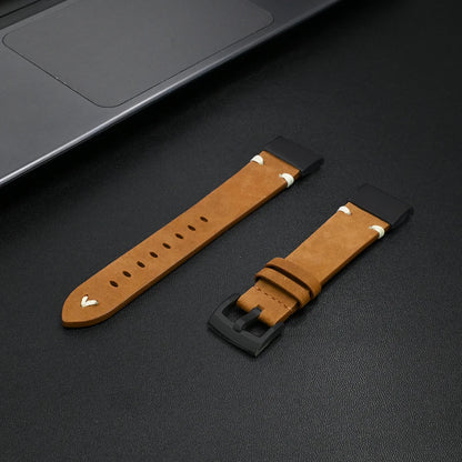 Garmin Leather Soft Strap in tan color, showcasing premium quality and adjustable fit for Garmin smartwatches.