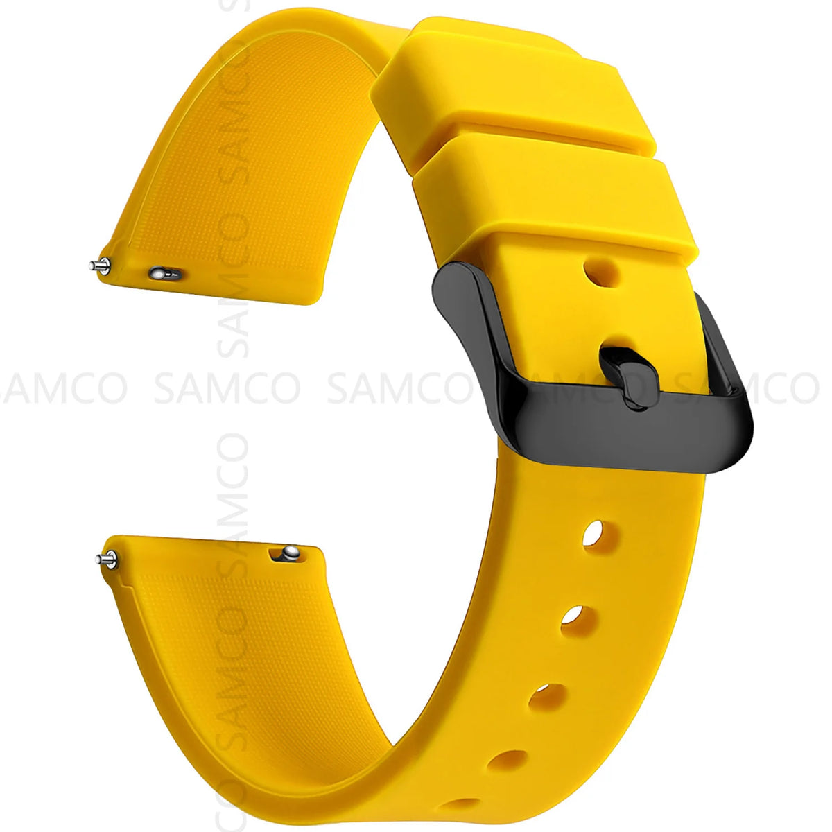 Curved-End Silicone Band in Yellow with Black Buckle