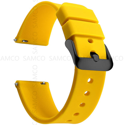 Curved-End Silicone Band in Yellow with Black Buckle
